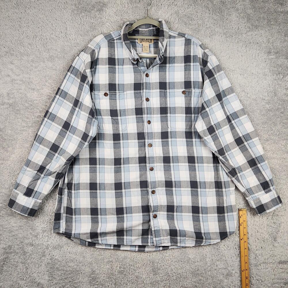 Duluth Trading Co Shirt Mens 2XLT Blue Plaid Free Swinging Flannel Relaxed Work